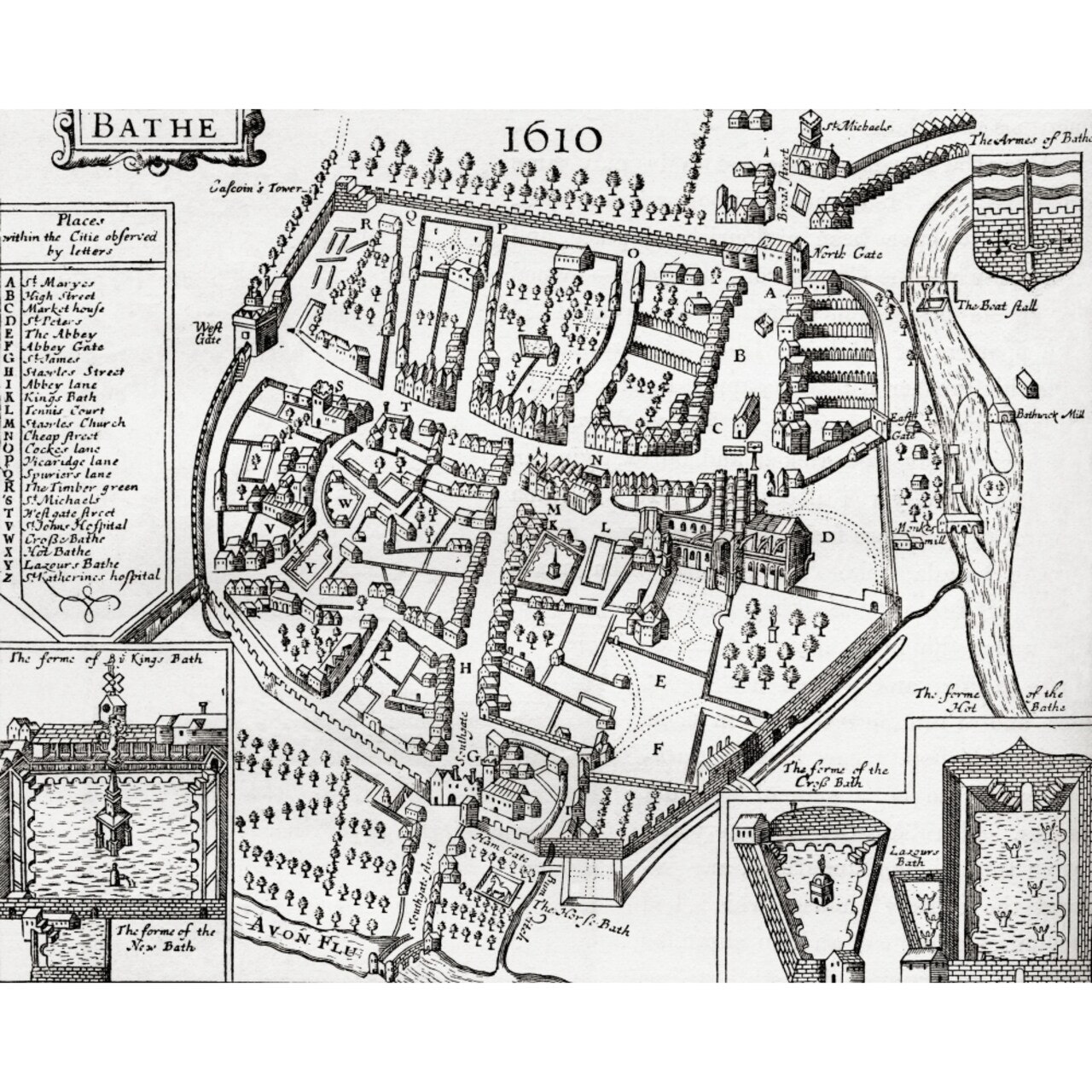 17Th Century Map Of Bath Somerset England. From Our Own Country Published 1898 By Ken Welsh / Design Pics